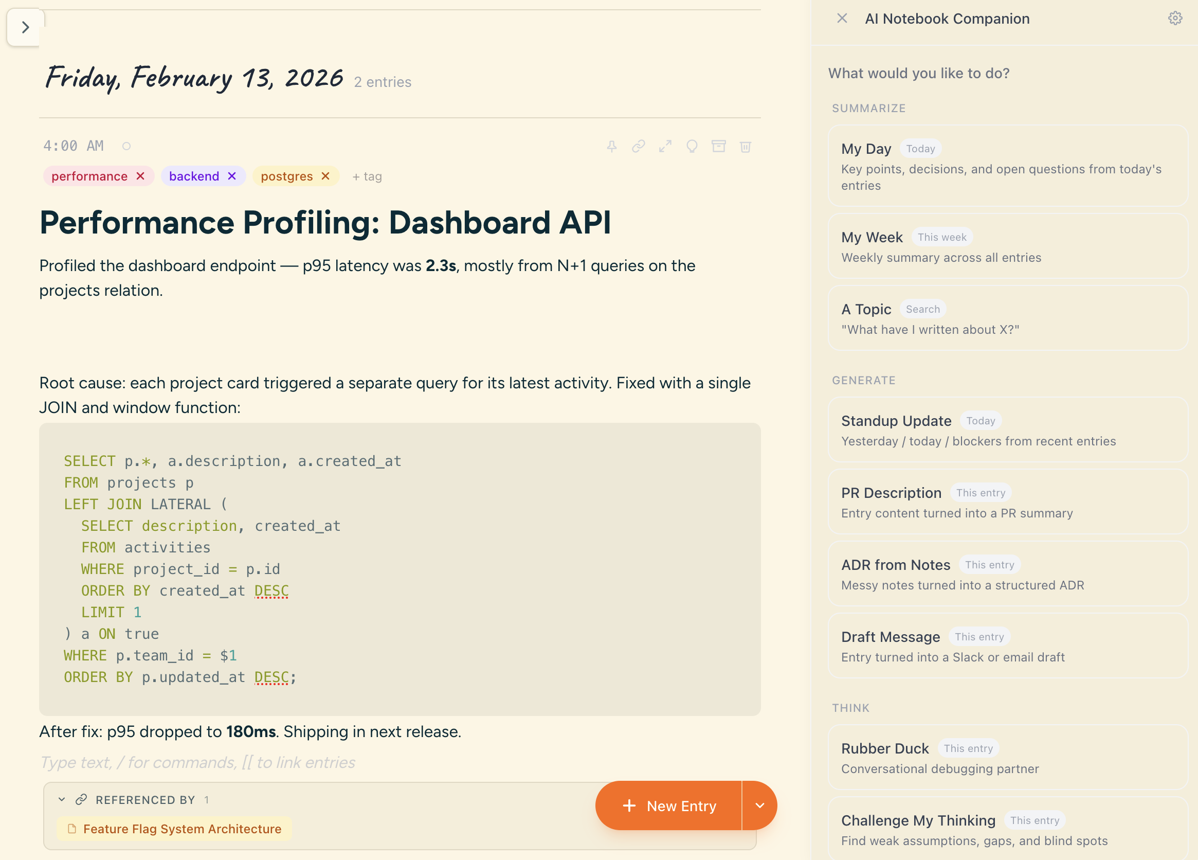 AI notebook companion generating a standup update